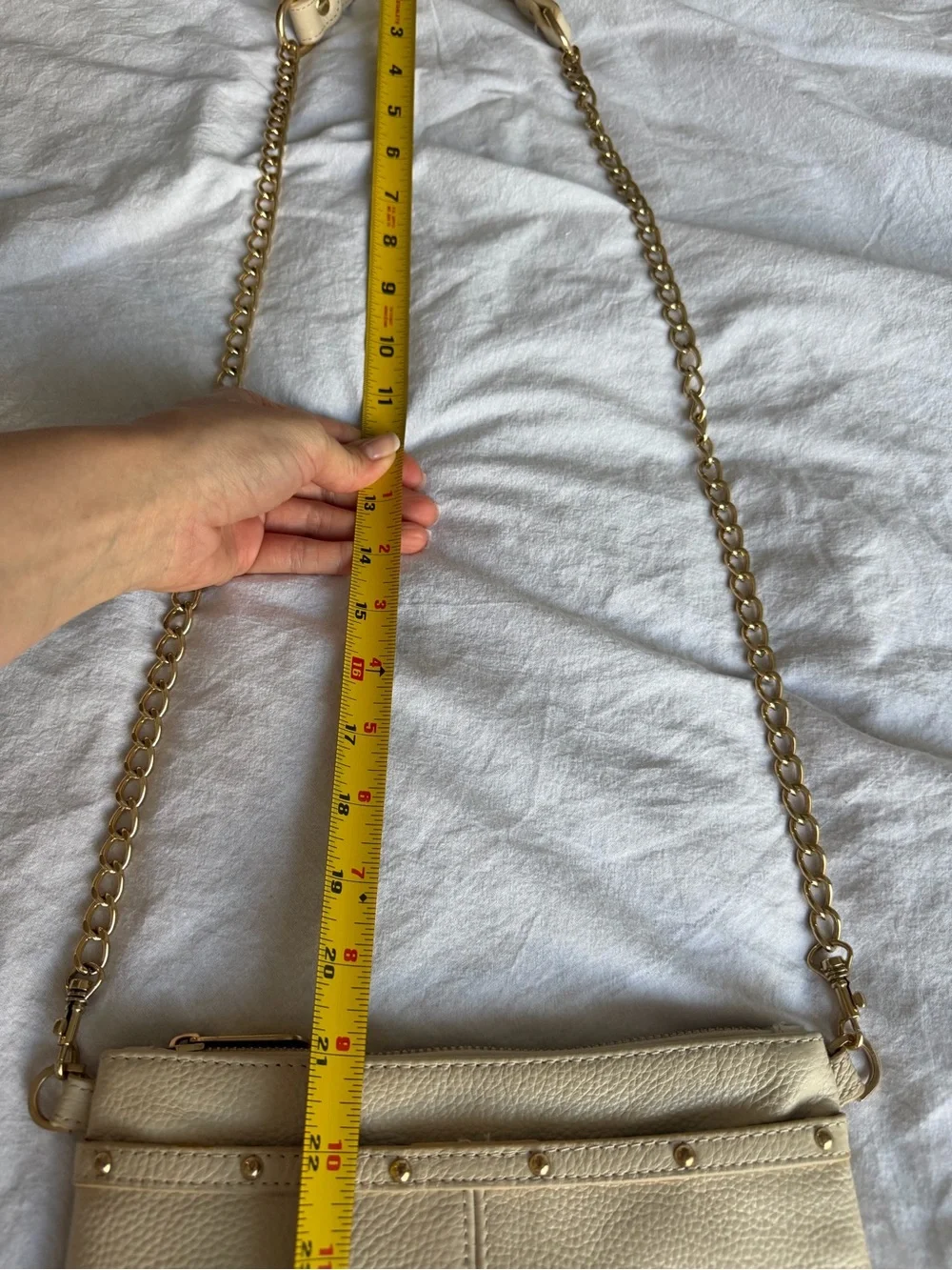 INC International Concepts Cream Leather Crossbody with Gold Chain